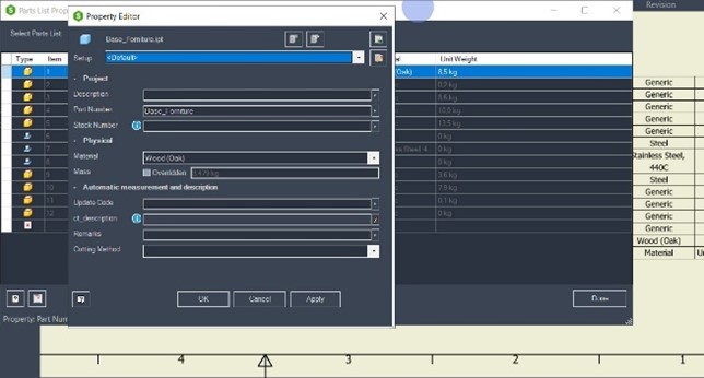 Edit Properties from the Part List